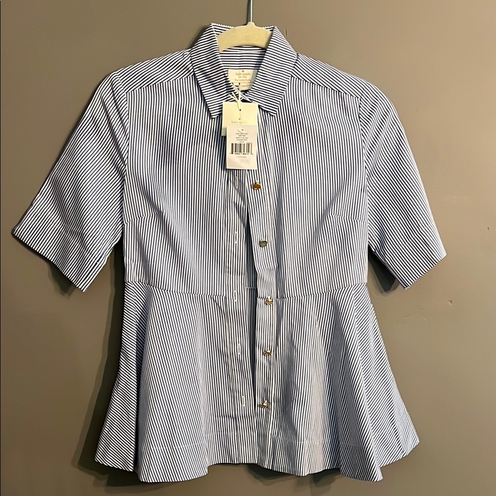 Kate Spade Blue and White Striped Button-Up Blouse NWT